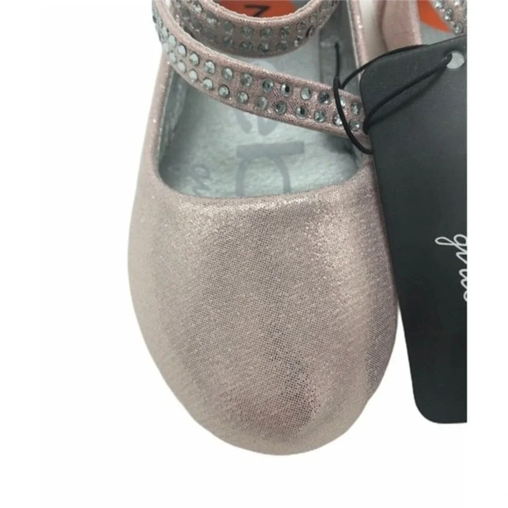 Bebe Girls Rose Gold Metallic‎ Rhinestone Dress Shoes Size 7 Toddler